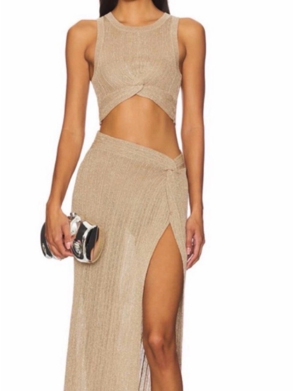 L *space heart of gold , Beige High-Slit Knit Maxi Skirt and top !!!